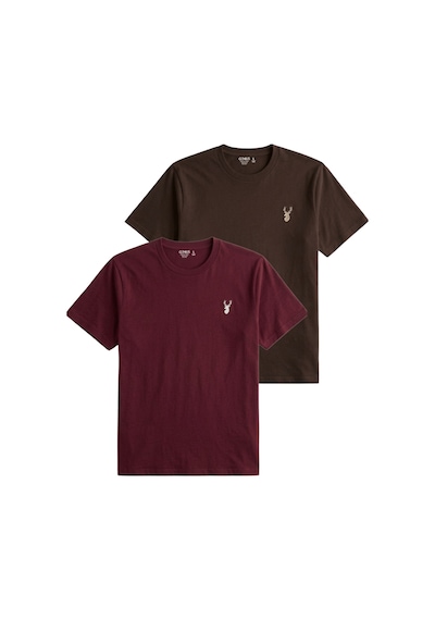 Genius Store Erkek Siyah Tişört %100 Pamuk Süprem Basic Tişört Bisiklet Yaka Nakışlı T-shirt Erkek-2li Bordo-kahverengi