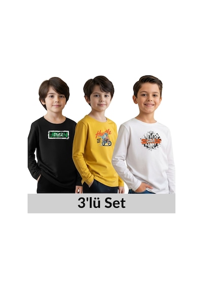 Panios Kids 3'lü Yuvarlak Yaka Baskı Detaylı Erkek Çocuk Sweatshirt Çok Renkli Panios Kids 3'lü Yuvarlak Yaka Baskı Detaylı Erkek Çocuk Sweatshirt Çok Renkli
