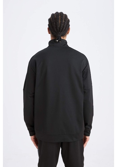 DeFactoFit Standart Fit Dik Yaka Fermuarlı Skuba Dalgıç Kumaş Sporcu Sweatshirt D7305AX25SPBK81