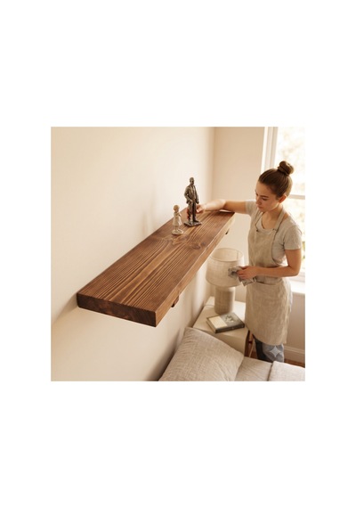 Doğal Masif Çam Ahşap Yüzen Raf , Salon , Mutfak , Banyo Raf Şeffaf