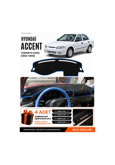 Hyundai Accent Yumurta Kasa 1993-1999 Uyumlu Torpido Örtüsü, Torpido Kılıfı - Siyah Mavi