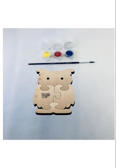 Masif Ahşap Puzzle Çocuklar İçin Boyanabilir Baykuş Boya Setli