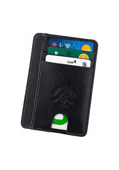 Alphaclub Bag Unisex Siyah Hakiki Deri Çok Bölmeli İnce Cüzdan Ve Kartlık
