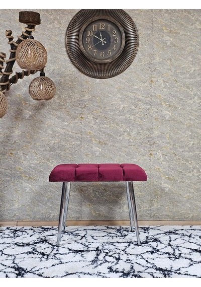 Zafir Krom Sivriltme Ayaklı 60 Cm Puf Bench - Puf - Bench - Oturak - Mutfak Oturağı - Antre Oturağı Bordo