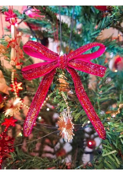Paşateks 5li Set Pembe Simli Fiyonk Askılı Yılbaşı Noel Ağaç Süsü Ve Dekoratif Kurdele