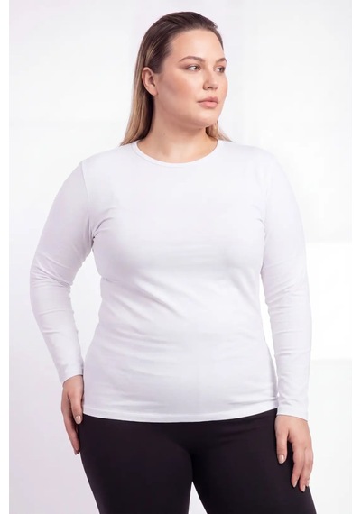 Terrien Özel Seri Hediye Kombin Rahat Kadın Büyük Beden Bisiklet Yaka Uzun Kollu Body Beyaz
