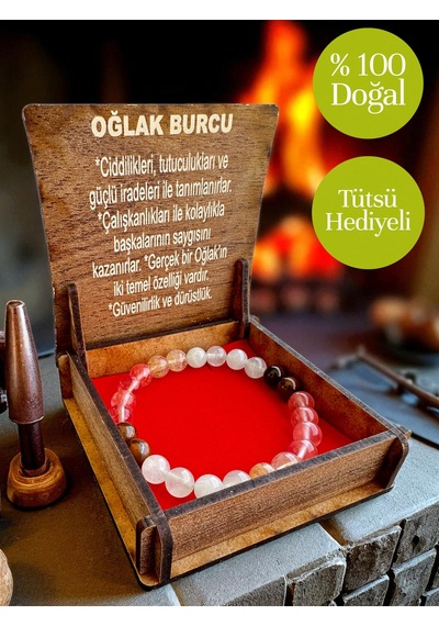 Oğlak Burcu Doğaltaş Bileklik %100 Doğal Taş, Tütsü Hediyeli, Kutulu Hediyelik Çok Renkli