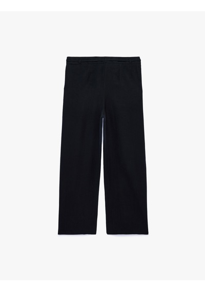 Koton Beli Bağcıklı Cep Detaylı Geniş Paça Kumaş Pantolon Siyah 6sal40100ıw