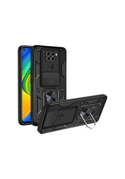 Newface Xiaomi Redmi Note 9 4g Kılıf Pars Lens Yüzüklü Silikon - Siyah