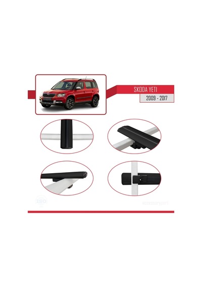 Skoda Yeti 2009-2017 Arası İle Uyumlu Basic Model Ara Atkı Tavan Barı Siyah 3 Adet