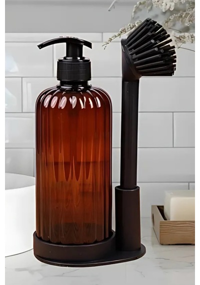 Mutfak Banyo 2 Li Temizlik Seti, Sıvı Sabunluk Deterjanlık 500ml + Silikon Uçlu Bulaşık Fırçası Seti Antrasit
