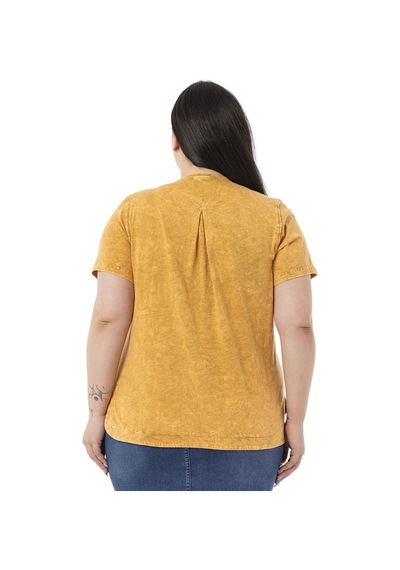 Disentis Büyük Beden Parça Boyalı Bisiklet Yaka Kavisli Yırtmaçlı Hardal T-shirt-hardal Hardal