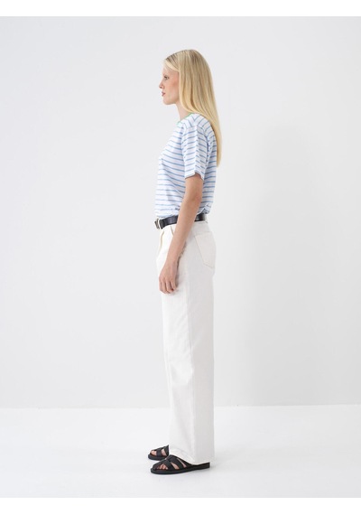 %100 Pamuk Oversize Çizgili Tişört 24yb02602335-06 Mavi