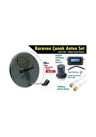 Antenci 40cm Delikli Karavan Çanak Anten Seti + Divisat Dijital Uydu Bulucu