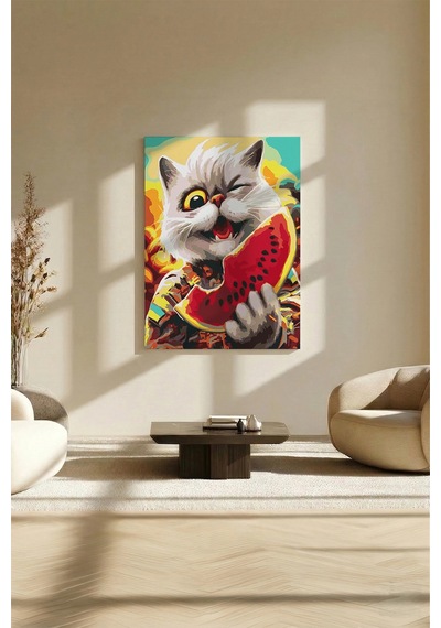 Sayılarla Boyama Seti 40 X 50 Cm Tuval Şasesine Gerili Kedi Ve Karpuz