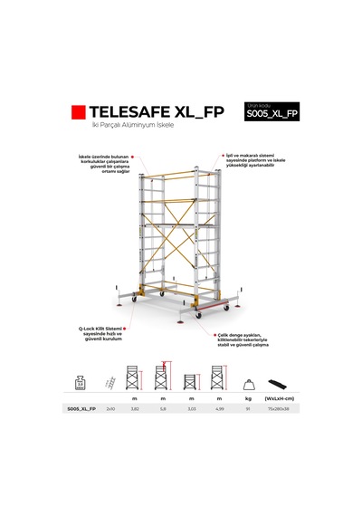Çağsan 2x10 Basamaklı Telesafe Xl Fp - İki Parçalı Alüminyum İskele S005 Xl Fp