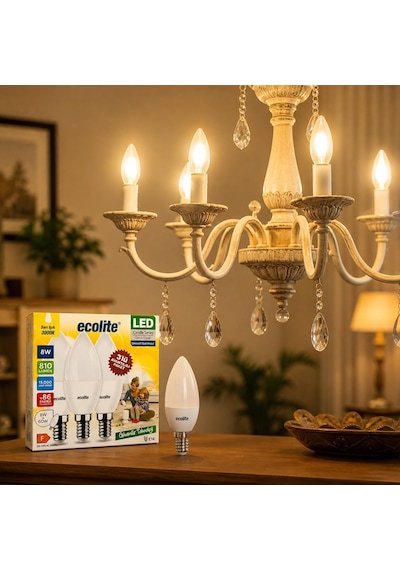 Ecolite 8 W Led Mum Ampul E14 Duy, 810 Lümen, 3000k Sarı Işık, 60w Eşdeğer, 3 Lü Paket, Opal Standart