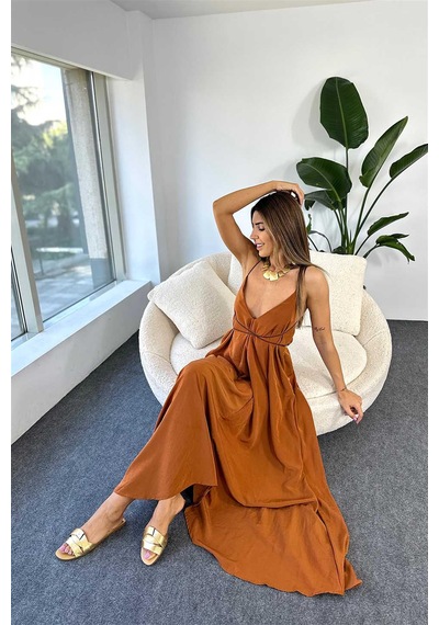 Fashion Cocktail Terracotta Western Çapraz Deri Askılı Vücuda Dolamalı Uçuşan Yazlık Tatil Sahil Maxi Uzun Elbise Taba Tarçın Fashion Cocktail Terracotta Western Çapraz Deri Askılı Vücuda Dolamalı Uçuşan Yazlık Tatil Sahil Maxi Uzun Elbise Taba Tarçın