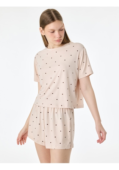 Koton Puantiyeli Rahat Kesim Bisiklet Yaka Kısa Kollu Şortlu Pijama Takımı Kahverengi Desenli 6slk40199mk Koton Puantiyeli Rahat Kesim Bisiklet Yaka Kısa Kollu Şortlu Pijama Takımı Kahverengi Desenli 6slk40199mk