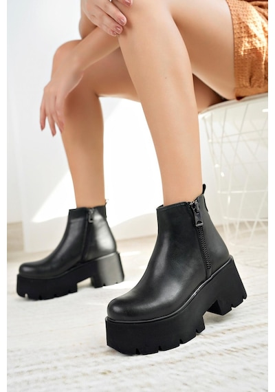 Nesil Shoes Carel 601 Siyah Platform Kadın Bot-siyah Siyah