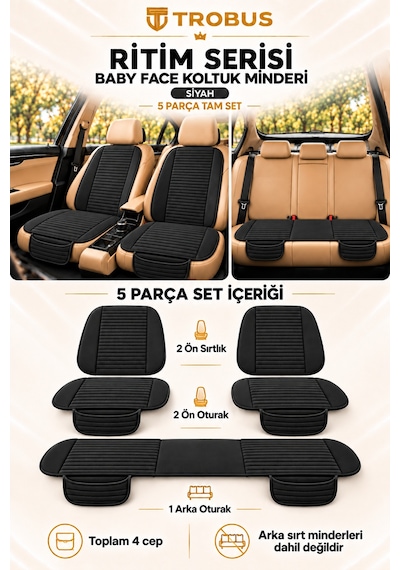 Trobus Ritim Nissan Qashqai 2007-2013 Baby Face 5'li Koltuk Minderi Siyah