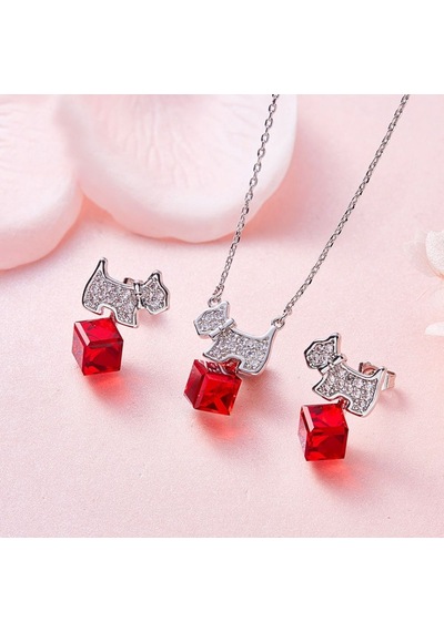 Monemel Kristal Taşlı Kırmızı Köpekli Kolye Ve Küpe Set Altın Kaplama N02401set Gümüş - Rodyum Monemel Kristal Taşlı Kırmızı Köpekli Kolye Ve Küpe Set Altın Kaplama N02401set Gümüş - Rodyum