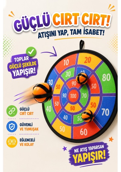 Cırt Cırtlı Dart Oyunu Seti Eğlenceli Hedef Tahtası 3 Toplu Dart Atış Oyunu Seti 36cm Hed709