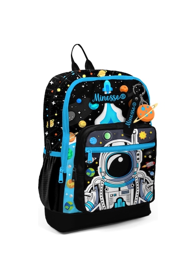 Minosso Astronot Desenli Erkek Çocuk İlkokul Sırt Çantası 1005 Siyah