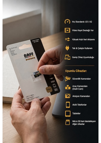 64 Gb Micro Sd Kart U3 A2 4k Ultra Hd Destekli Yüksek Hızlı Hafıza Kartı Güvenlik Kamerası & Araç Kamerası Uyumlu