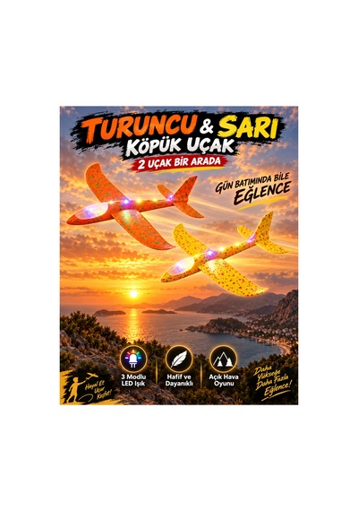 2 Li Led Işıklı Köpük Uçak Seti - Büyük Boy-turuncu & Sarı Hafif Dayanıklı Fırlatma Uçağı Açık Hava Oyuncağı - 921733635