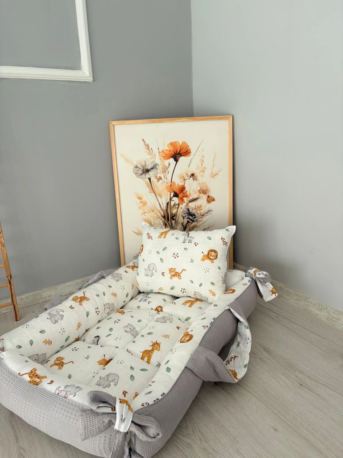%100 Pamuk Çift Katlı Çift Kullanımlı Anne Yanı Yatağı Aslan 40 x 90 x 10 CM