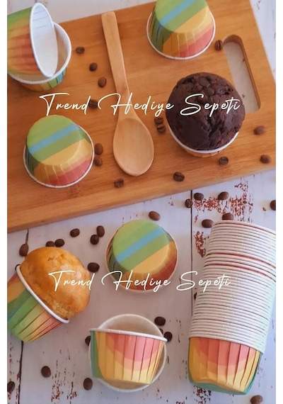 50'li Gökkuşağı Muffin Kek Kalıbı, Kek Kapsülü Cupcake Kalıbı, Airfryer Uyumlu Beyaz