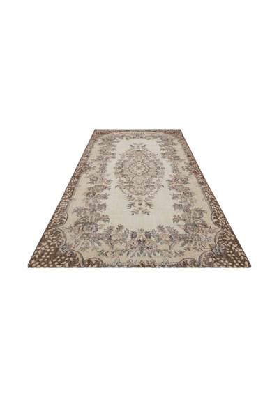 Kahve Rengili Krem Modern Vintage El Dokuma Halı 166x293
