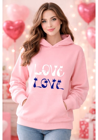 Stil X Sevgililer Gününe Özel, Kapüşonlu Kadın Sweatshırt, Valentıne's Day Pembe-10