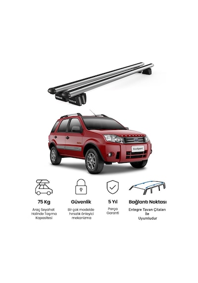 Pençe Ford Ecosport 2010-2011 Uyumlu Gri Ara Atkı Port Bagaj Tavan Barı