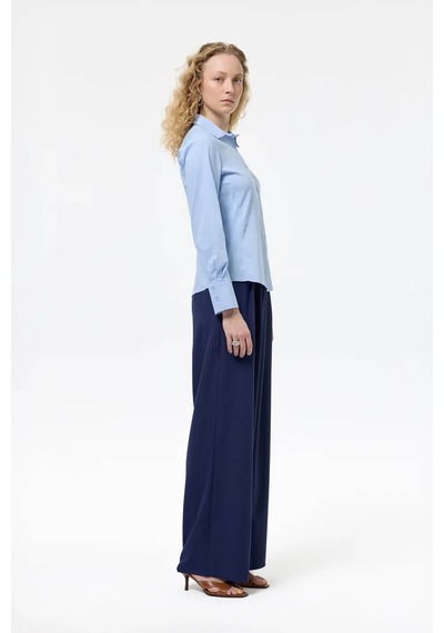 Quzu Slim Fit Mavi Kadın Gömlek 11724