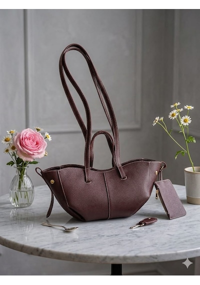 Housebags Valentina Kadın Fermuarlı + Cüzdan Charm El Ve Omuz Çantası Acı Kahverengi