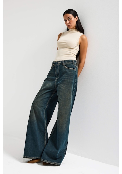Itsbasic Kadın Koyu Tint Renk Mega Baggy Fit Bol Kesim Denim Jean Koyutint