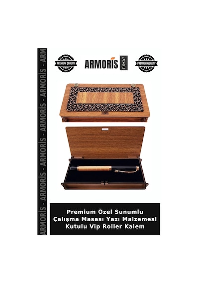 Premium Özel Sunumlu Çalışma Masası Yazı Malzemesi Kutulu Vip Roller Kalem Çok Renkli