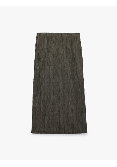 Koton Slim Fit Yırtmaçlı Bürümcük Kumaş Dokulu Midi Kalem Etek Antrasit 7wak10272ek