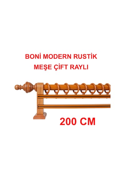 Boni Modern Rustik Ahşap Rustik Perde Askısı Çift Raylı-meşe 200 Cm Meşe