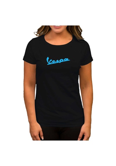 Vespa Text Blue Siyah Kadın Tişört Siyah