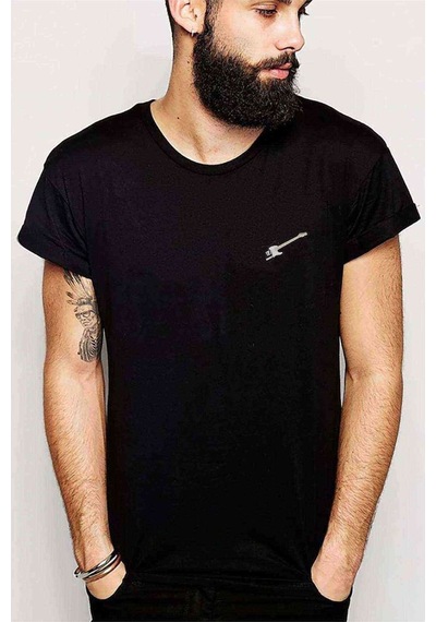 Gitar Fender Baskılı Siyah Erkek Tshirt