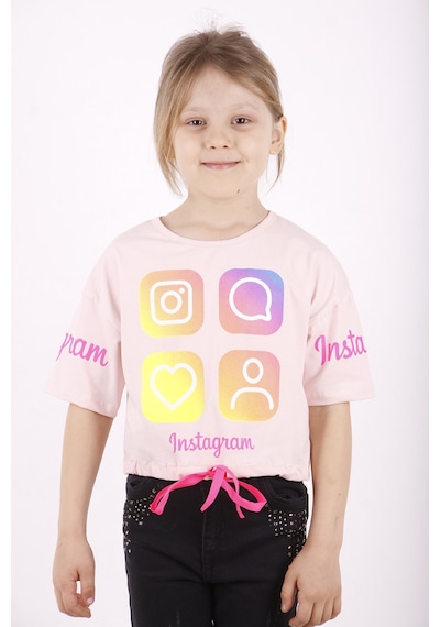 Toontoy Kids Toontoy Kız Çocuk Instagram Baskılı Crop Tişört Pudra