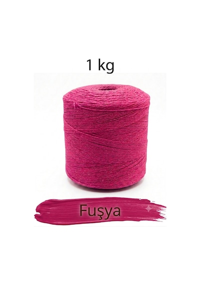 1 Kg Pamuklu El Örgü İpi Runner İpi- Amigurumi Koton İp Punch İpi Motif Fuşya Renk
