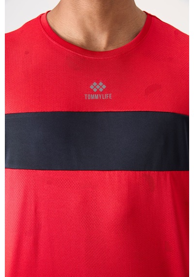 Tommy Life Kırmızı Polyester Nefes Alan Jakarlı İnce Esnek Standart Fit Erkek Performans T-shirt - 88398 Kirmizi