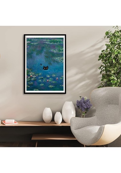 Claude Monet Nilüferler Kara Kedi Posteri Çerçevesiz