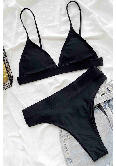 Angelsin Üçgen Kesim Siyah Bikini Üstü Siyah 001