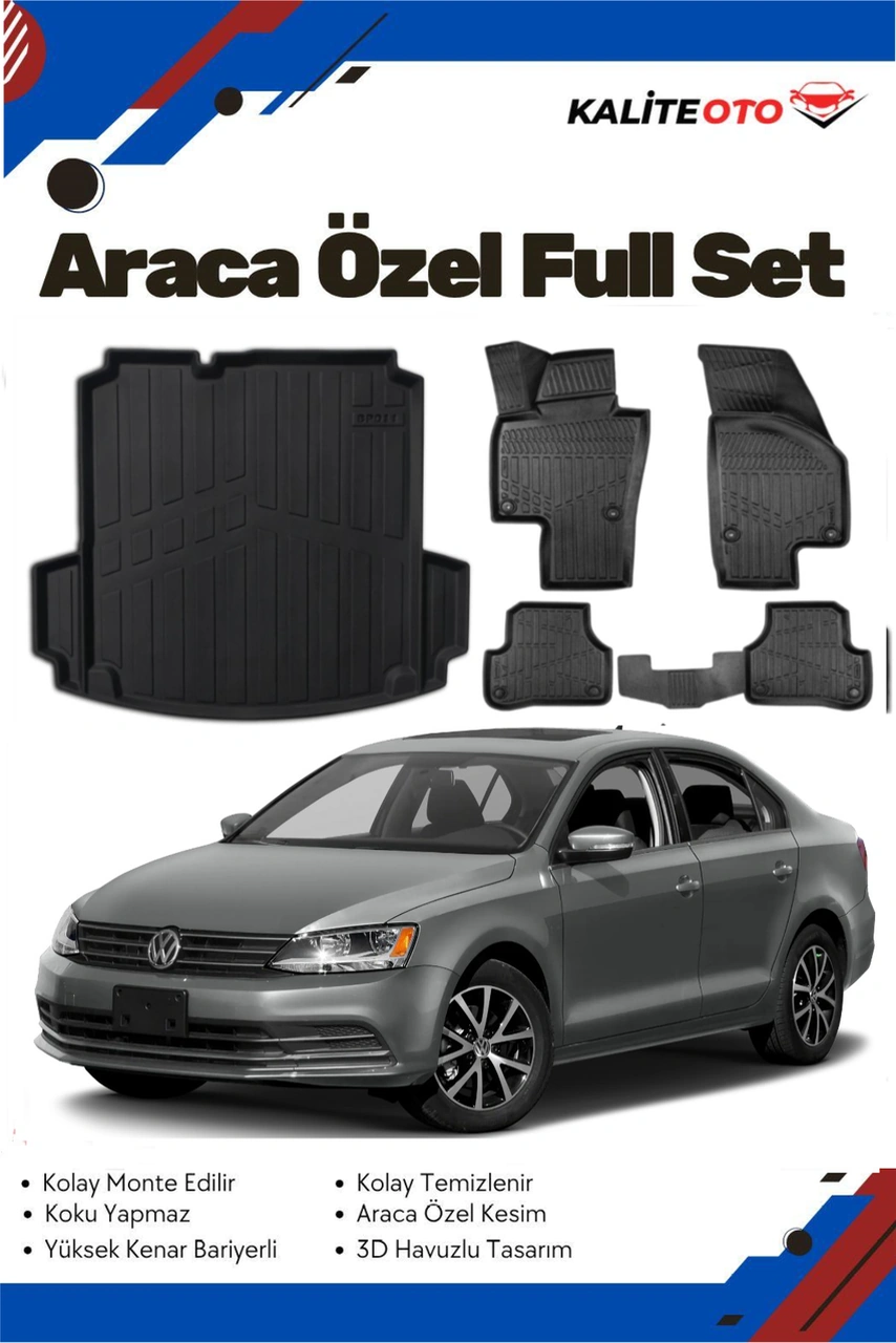 Volkswagen Jetta 2012 Model Yumuşak Paspas+cepli Bagaj Havuzu Seti