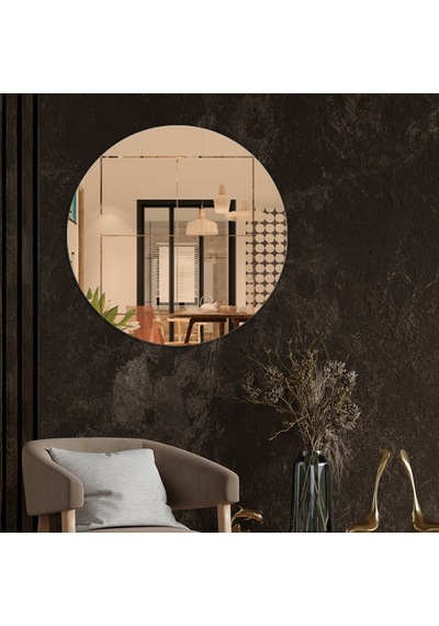 Ayna | Bronz Ayna | Kare Kanallı | Çap60Cm Bronz